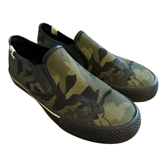 Coach Men’s Canvas Slip On Skate Sneaker Size 7D Army Green Black Camo CA011 - Picture 1 of 12